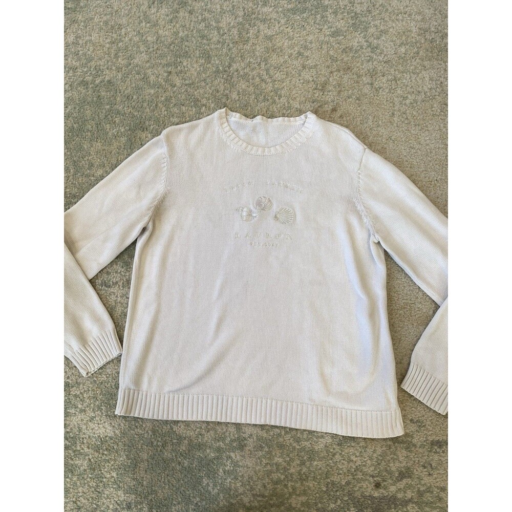 Vintage 1990's Ralph Lauren Size L White Knit Sweater Women's Seashells Coastal
